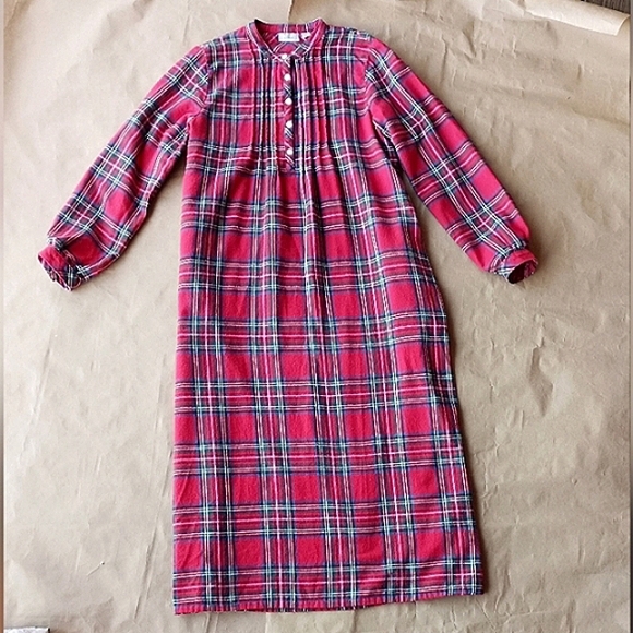 L.L. Bean Scotch Plaid Cotton Flannel Nightgown Royal Stewart Tartan Red Small - Picture 1 of 2